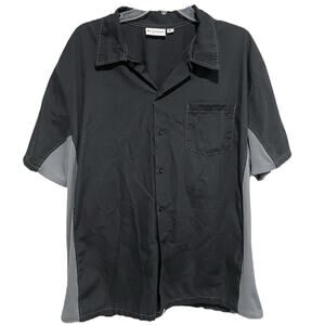 Chefworks Mens Button Down Shirt Uniform XL Black Gray Kitchen Pocket Collared
